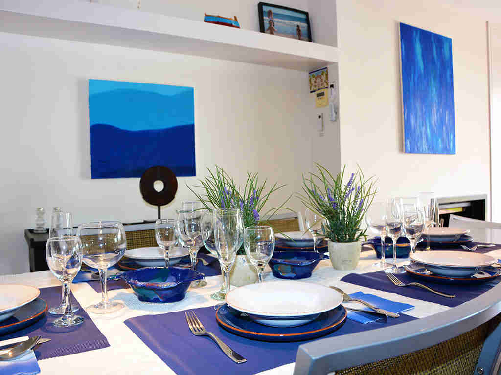 sitges apartments with pool and blue decoration